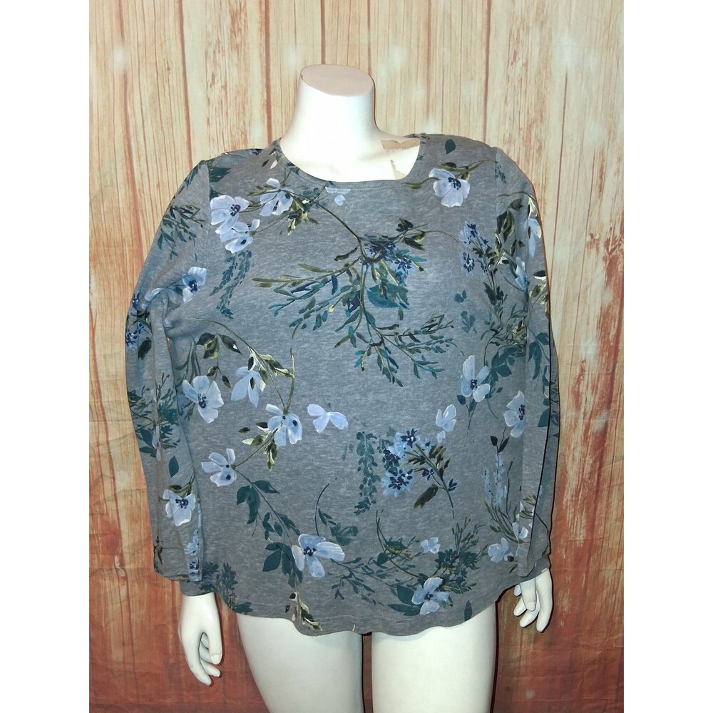 Croft & Barrow Gray Floral 3/4 Sleeve Blouse Sz 0X